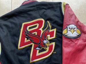 Boston College Eagles JEFF HAMILTON bomber REVERSIBLE Leather jacket XL red vtg